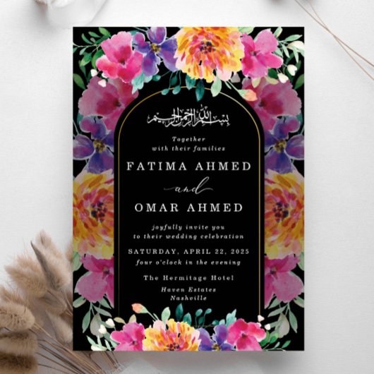 Kleurrijke bloementuin islamitische moslim bruilof kaart