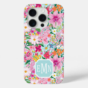 Kleurrijke bloementuin met monogram iPhone 15 pro case