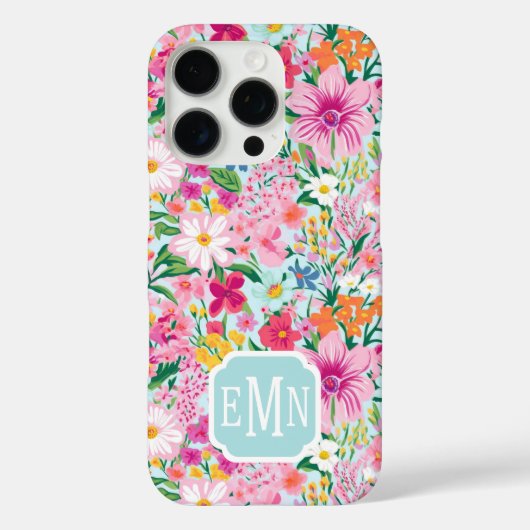 Kleurrijke bloementuin met monogram Case-Mate iPhone case (Achterkant)