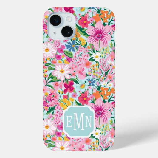 Kleurrijke bloementuin met monogram Case-Mate iPhone case (Achterkant)