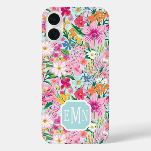 Kleurrijke bloementuin met monogram Case-Mate iPhone case (Achterkant)