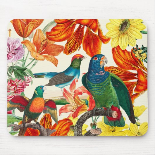 Kleurrijke bloementuin met prachtige vogels muismat (Voorkant)