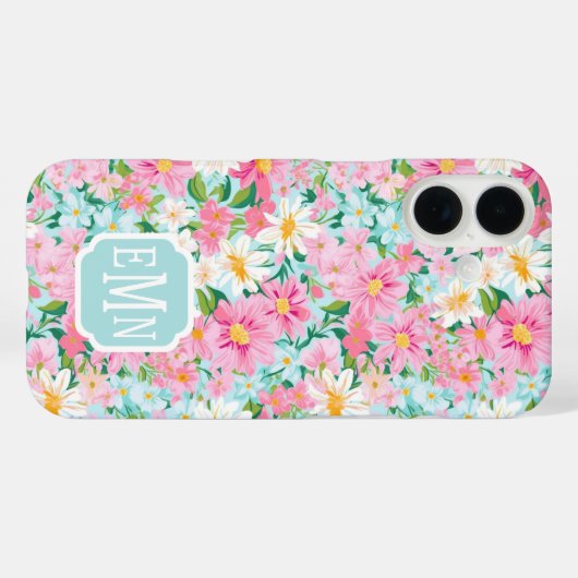 Kleurrijke Bloementuin Monogram Case-Mate iPhone Case (Achterkant (horizontaal))