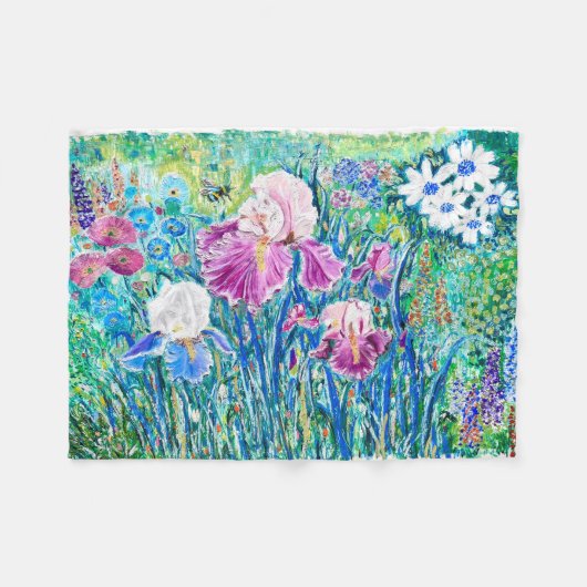 Kleurrijke Bloementuin Olie Pastel Art Deken (Voorkant (Horizontaal))