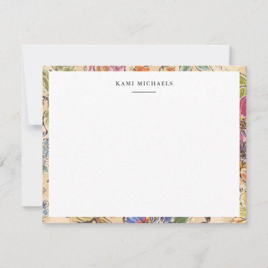 Kleurrijke Bloementuin Rand  Patroon Notitiekaartje (Voorkant)