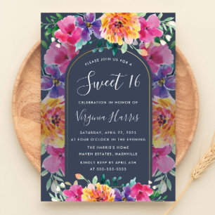 Kleurrijke bloementuin Sweet Sixteen 16 Verjaardag Kaart