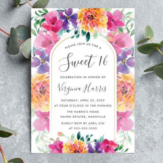 Kleurrijke bloementuin Sweet Sixteen 16 Verjaardag Kaart