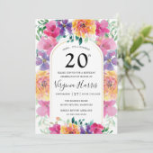Kleurrijke Bloementuin Twintigste Verjaardag Kaart (Staand voorkant)