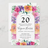 Kleurrijke Bloementuin Twintigste Verjaardag Kaart (Voorkant / Achterkant)