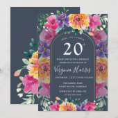 Kleurrijke Bloementuin Twintigste Verjaardag Kaart (Voorkant / Achterkant)