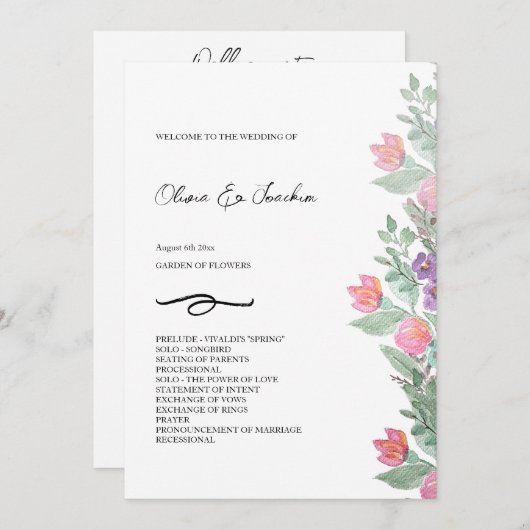 Kleurrijke Bloementuin Waterverf Handgeschilderd Programmakaart (Voorkant / Achterkant)