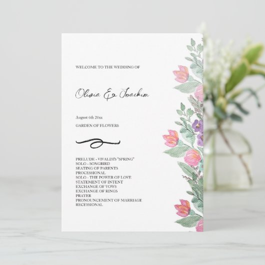 Kleurrijke Bloementuin Waterverf Handgeschilderd Programmakaart (Staand voorkant)