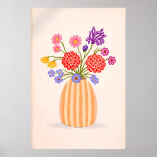 Kleurrijke bloemenvaseprint, abstract botanisch poster