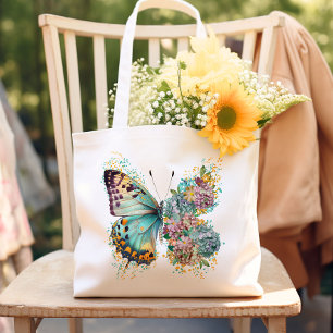 Kleurrijke bloemenvlinder tote bag