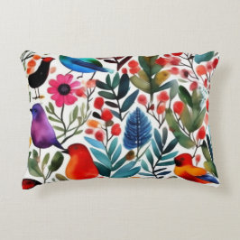 Kleurrijke bloemenvogels accent kussen