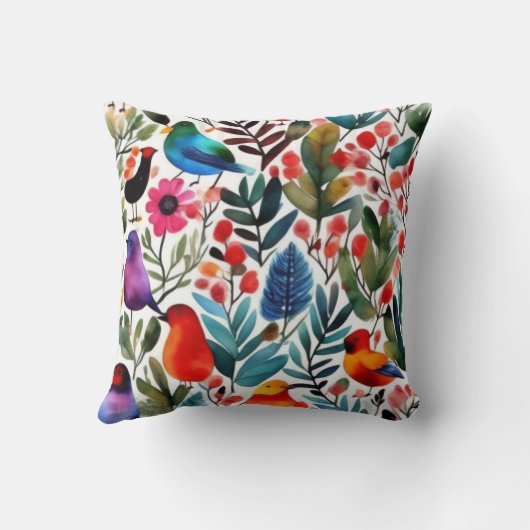 Kleurrijke bloemenvogels kussen (Achterkant)