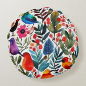 Kleurrijke bloemenvogels rond kussen (Achterkant)