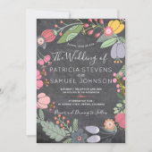 Kleurrijke bloemenweide krans krijtbord bruiloft kaart (Voorkant)