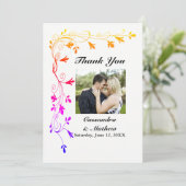 Kleurrijke Bloemenwijnstokken met Foto Dank u kaar Bedankkaart (Staand voorkant)