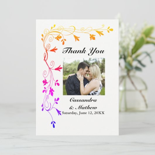 Kleurrijke Bloemenwijnstokken met Foto Dank u kaar Bedankkaart (Staand voorkant)