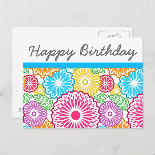 Kleurrijke bloemetjes en blaadjes Verjaardag Brief Briefkaart (Voorkant / Achterkant)
