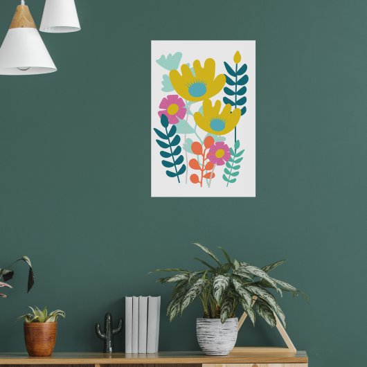kleurrijke bloemetjes groene gele wand poster (Woonkamer 1)