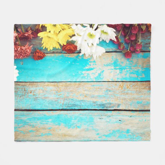 Kleurrijke bloemetjes,  houten rand. fleece deken (Voorkant (Horizontaal))