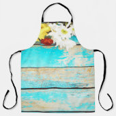 Kleurrijke bloemetjes,  houten rand. schort (Voorkant)