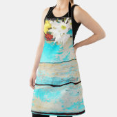 Kleurrijke bloemetjes,  houten rand. schort (Insitu)