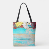 Kleurrijke bloemetjes,  houten rand. tote bag (Achterkant)