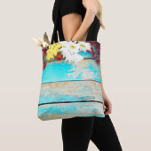 Kleurrijke bloemetjes,  houten rand. tote bag (Dichtbij)