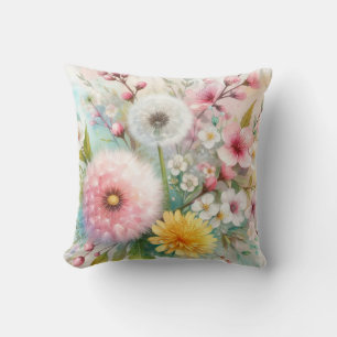 Kleurrijke bloemetjes in zachte pastelkleuren wate kussen