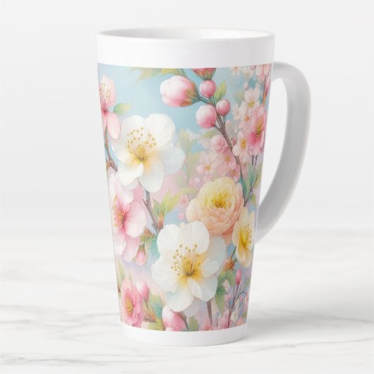 Kleurrijke bloemetjes in zachte pastelkleuren wate latte mok (Rechterhoek)