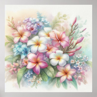 Kleurrijke bloemetjes in zachte pastelkleuren wate poster