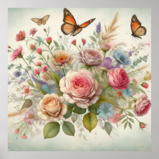 Kleurrijke bloemetjes in zachte pastelkleuren wate poster