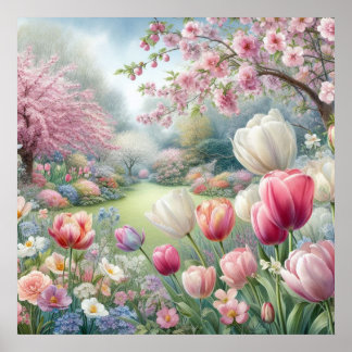 Kleurrijke bloemetjes in zachte pastelkleuren wate poster