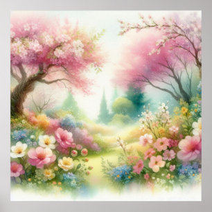 Kleurrijke bloemetjes in zachte pastelkleuren wate poster