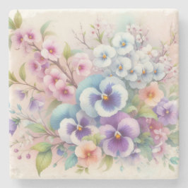 Kleurrijke bloemetjes in zachte pastelkleuren wate stenen onderzetter