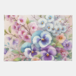 Kleurrijke bloemetjes in zachte pastelkleuren wate theedoek