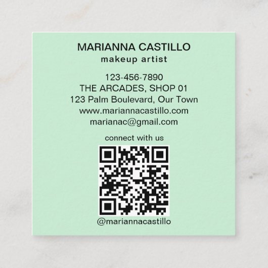 Kleurrijke bloemetjes roze groene sjabloon qr vierkante visitekaartje (Achterkant)