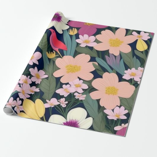 Kleurrijke bloemetjes roze heerlijk Cadeau Label Cadeaupapier (Uitgerold)