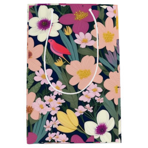 Kleurrijke bloemetjes roze heerlijk Cadeau Label Medium Cadeauzakje