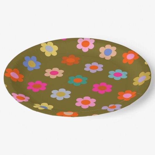 kleurrijke bloemige Abstracte retro bloemen Papieren Bordje (Gekanteld)