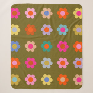 kleurrijke bloemige Abstracte retro bloemen Sherpa Deken
