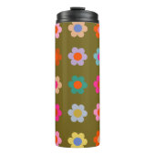 kleurrijke bloemige Abstracte retro bloemen Thermosbeker (Voorkant)