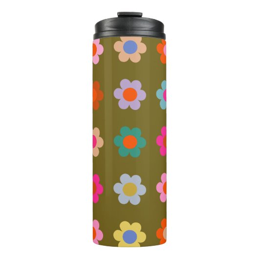  kleurrijke bloemige Abstracte retro bloemen Thermosbeker (Voorkant)