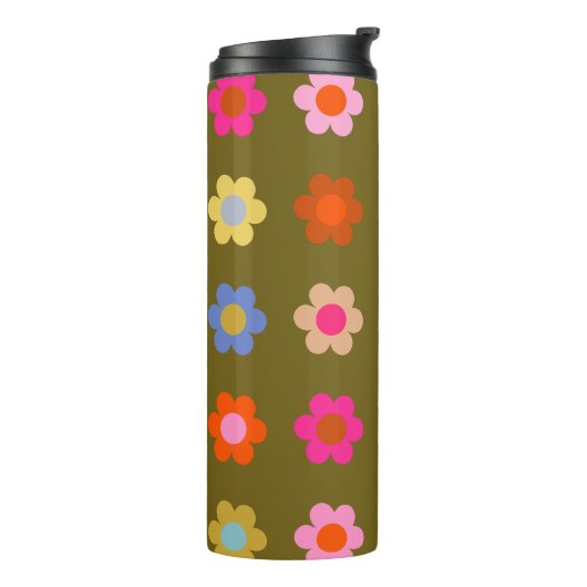 kleurrijke bloemige Abstracte retro bloemen Thermosbeker (Gedraaid links)