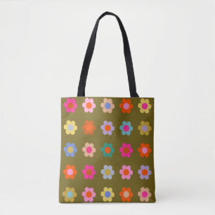 kleurrijke bloemige Abstracte retro bloemen Tote Bag