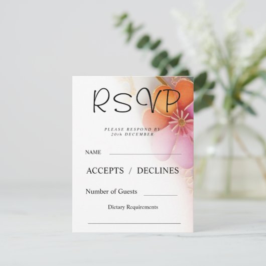 Kleurrijke bloemige antwoordkaart RSVP kaartje (Staand voorkant)