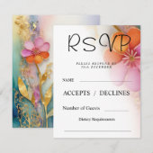 Kleurrijke bloemige antwoordkaart RSVP kaartje (Voorkant / Achterkant)